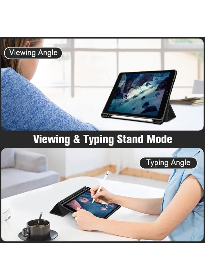 حافظة هجينة متوافقة مع iPad من الجيل التاسع/الثامن/السابع (طراز 2021/2020/2019، 10.2 بوصة) - غطاء مقاوم للصدمات مع غلاف خلفي شفاف وممسك أقلام، وظيفة الاستيقاظ/السكون التلقائي - Image 4